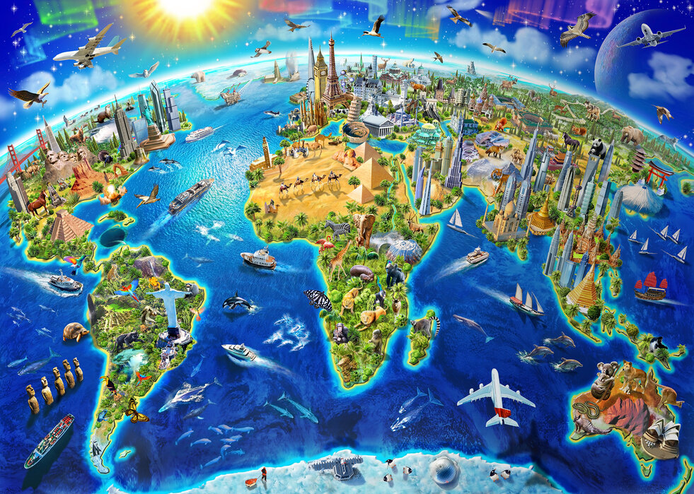 map of world with landmarks